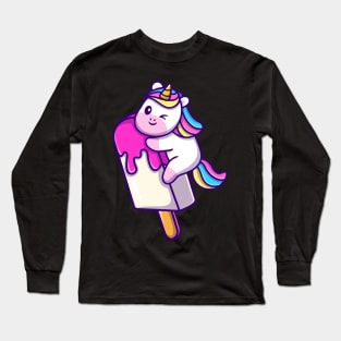 Cute Unicorn With Ice Cream Popsicle Cone Cartoon Long Sleeve T-Shirt